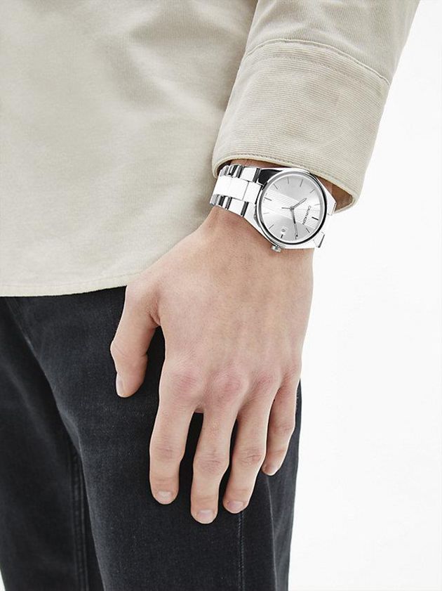 Silver Calvin Klein Calvin Klein Contrast Men Watch | DSLC-49267