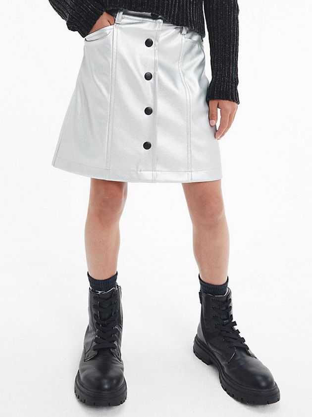 Silver Calvin Klein Metallic Mini Girls\'s Skirt | SIKR-89761
