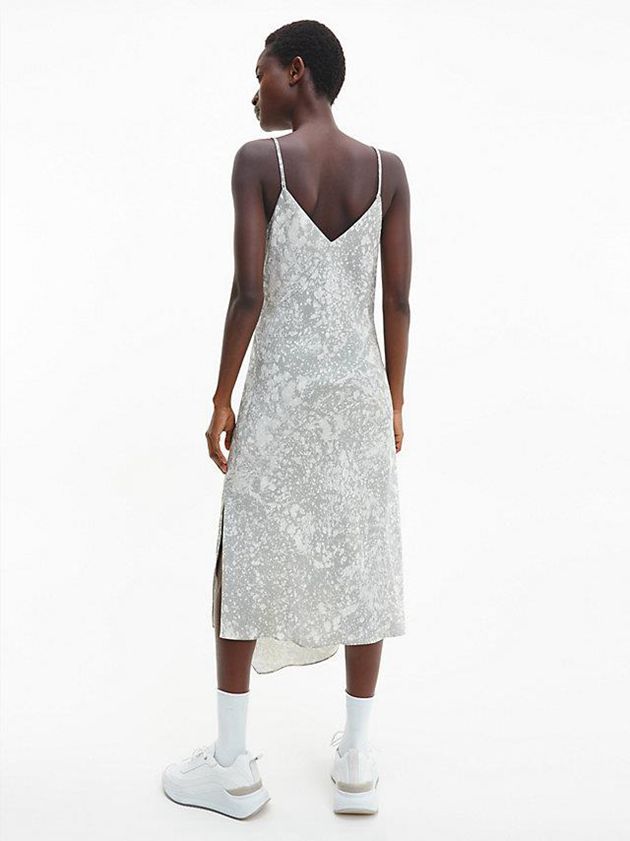 Silver Calvin Klein Slim Marble Print Slip Women Dress | CILA-06283