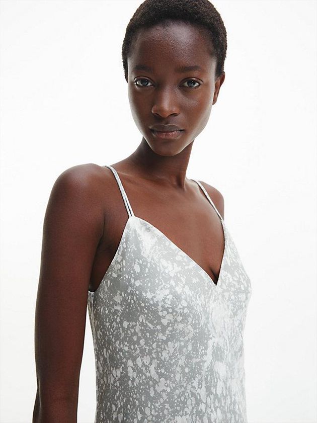 Silver Calvin Klein Slim Marble Print Slip Women Dress | CILA-06283