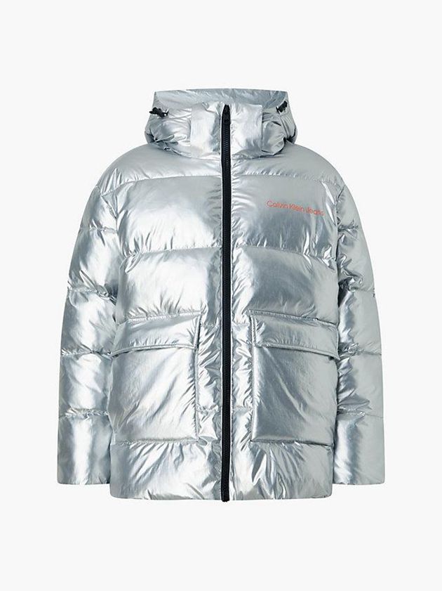 Silver Calvin Klein Unisex Recycled Metallic Puffer Men Jacket | TJPI-39581