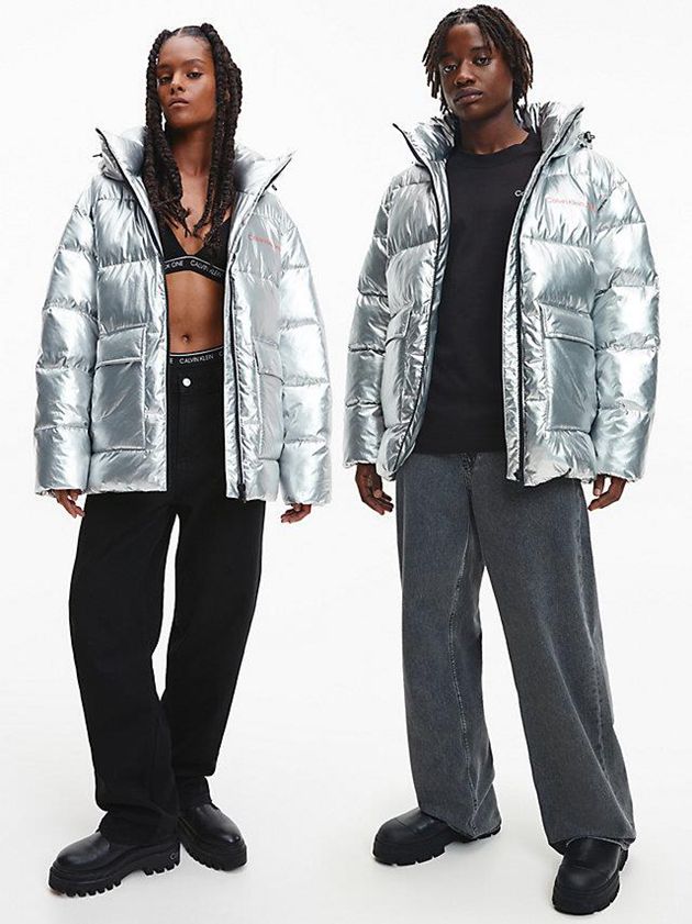 Silver Calvin Klein Unisex Recycled Metallic Puffer Men Jacket | TJPI-39581