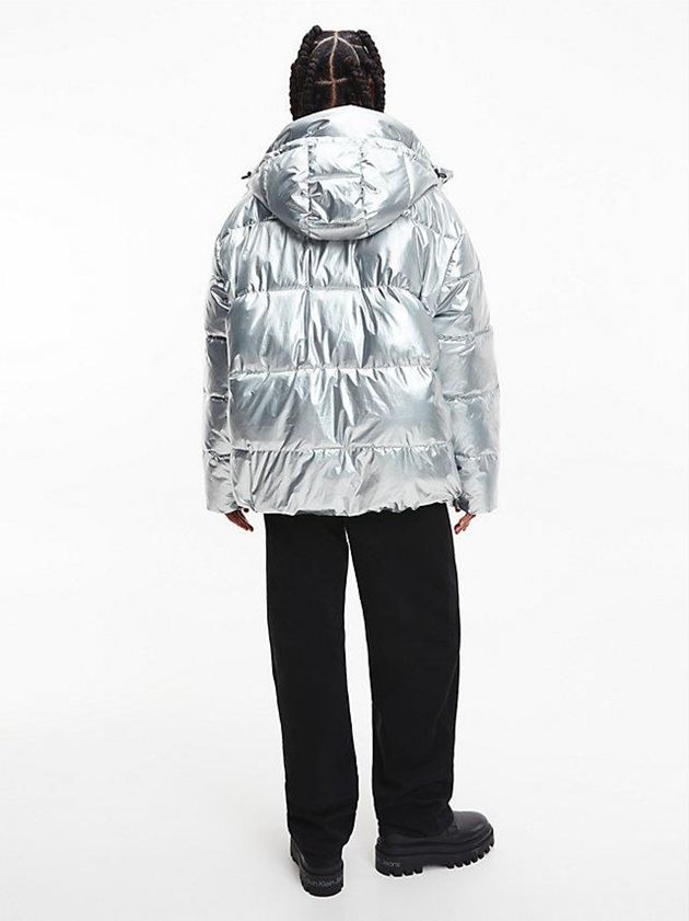Silver Calvin Klein Unisex Recycled Metallic Puffer Men Jacket | TJPI-39581
