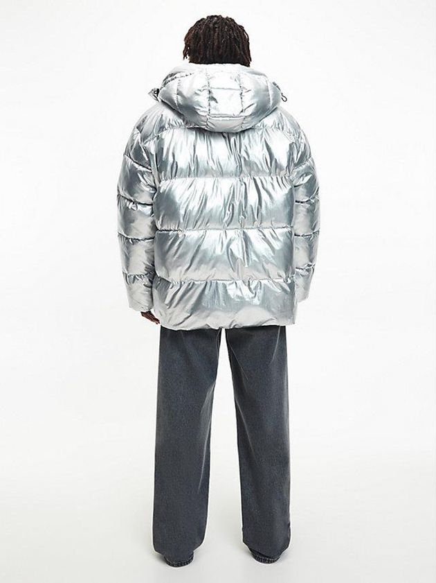 Silver Calvin Klein Unisex Recycled Metallic Puffer Men Jacket | TJPI-39581