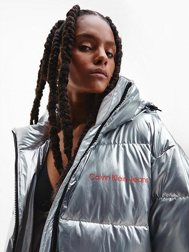 Silver Calvin Klein Unisex Recycled Metallic Puffer Men Jacket | TJPI-39581