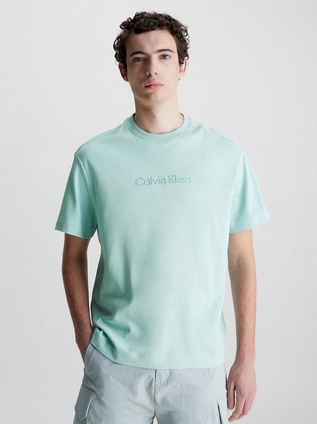 Turquoise Calvin Klein Organic Cotton Men T-Shirt | KCSP-46053