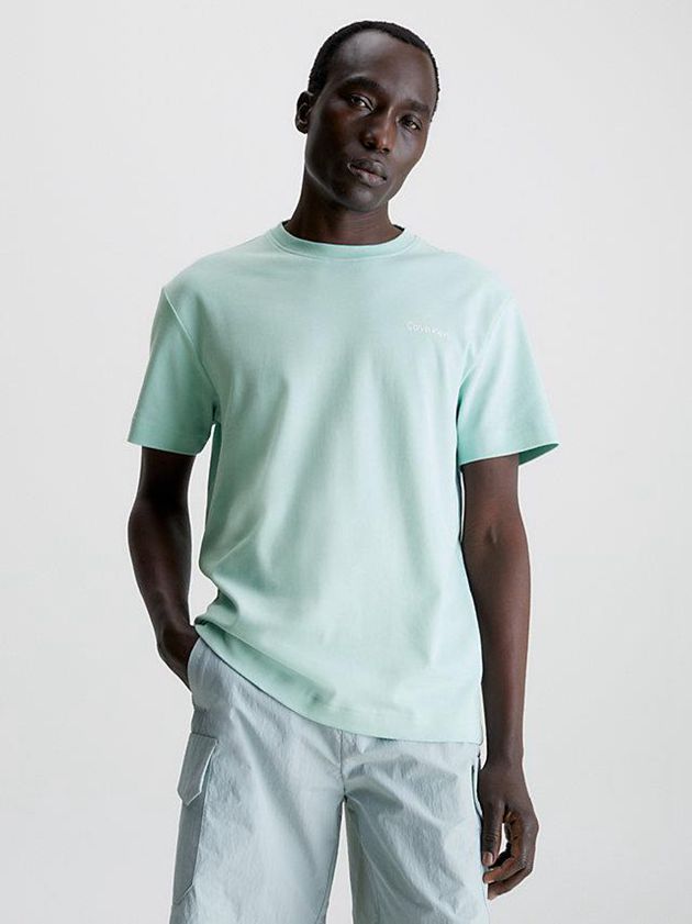 Turquoise Calvin Klein Organic Cotton Men T-Shirt | RZBN-08127