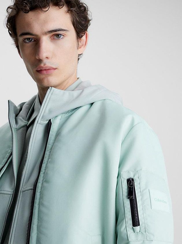 Turquoise Calvin Klein Recycled Sateen Bomber Men Jacket | HTLP-04381