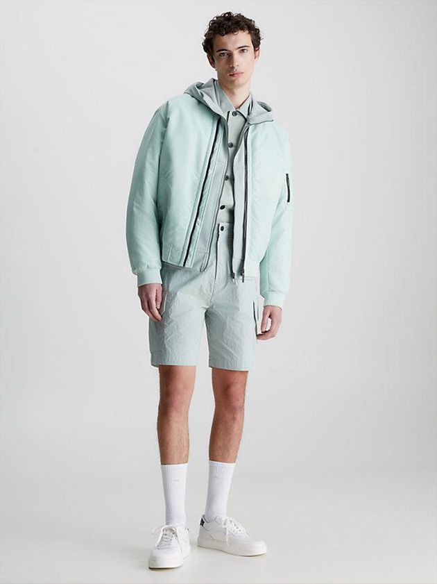 Turquoise Calvin Klein Recycled Sateen Bomber Men Jacket | HTLP-04381