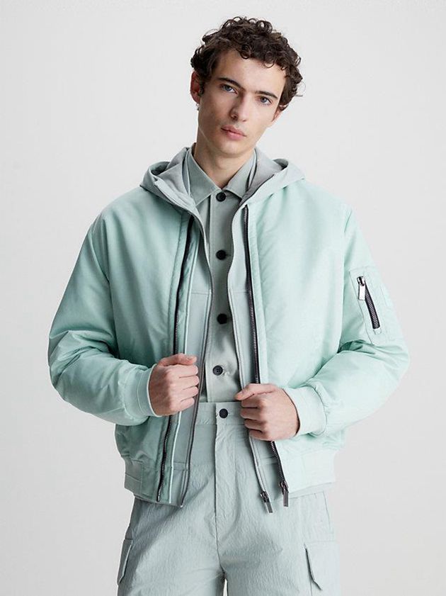 Turquoise Calvin Klein Recycled Sateen Bomber Men Jacket | HTLP-04381