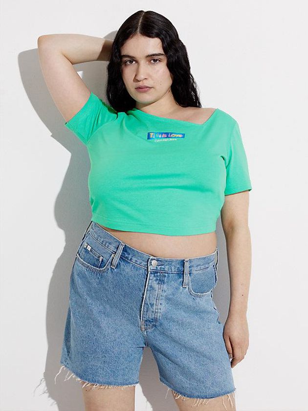 Turquoise Calvin Klein Slim Cropped - Pride Women T-Shirt | GFDI-85196