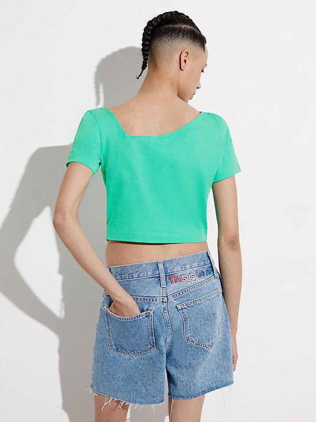 Turquoise Calvin Klein Slim Cropped - Pride Women T-Shirt | GFDI-85196