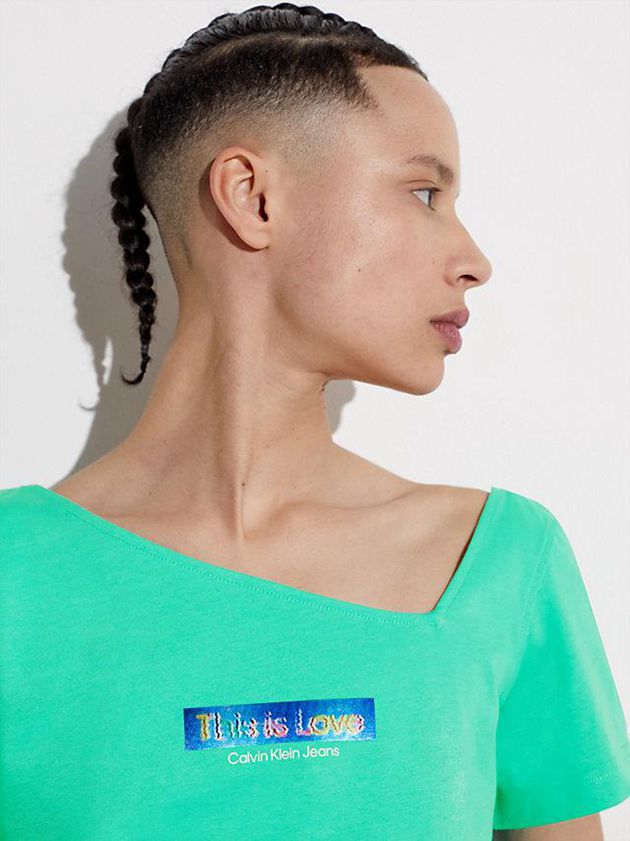 Turquoise Calvin Klein Slim Cropped - Pride Women T-Shirt | GFDI-85196