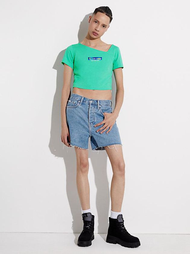 Turquoise Calvin Klein Slim Cropped - Pride Women T-Shirt | GFDI-85196