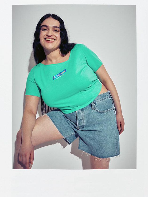 Turquoise Calvin Klein Slim Cropped - Pride Women T-Shirt | GFDI-85196