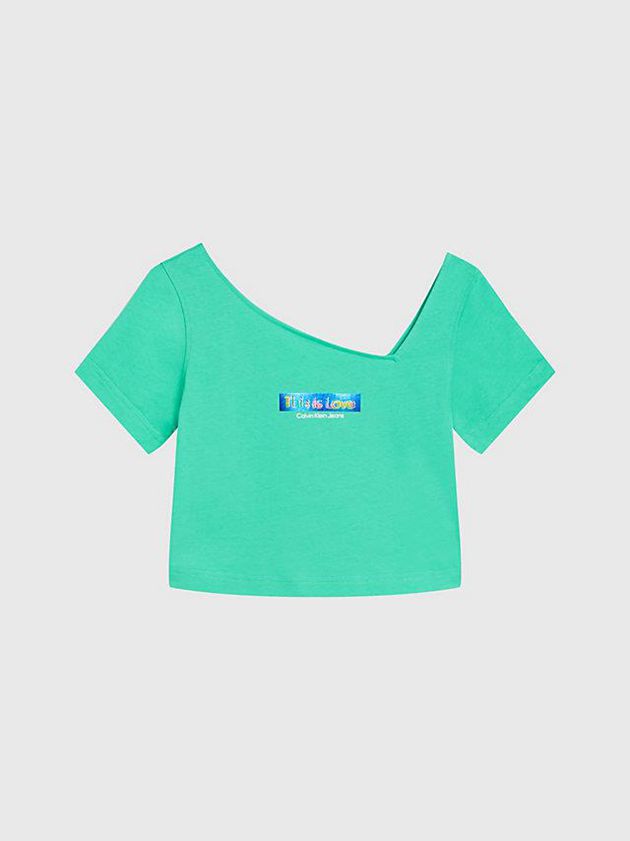Turquoise Calvin Klein Slim Cropped - Pride Women T-Shirt | GFDI-85196