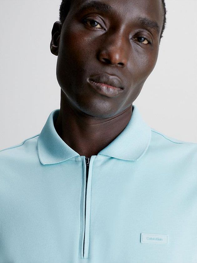 Turquoise Calvin Klein Welt Zip Men Polo Shirt | KQUO-45602