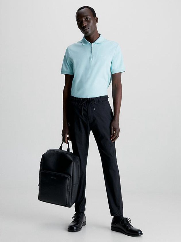 Turquoise Calvin Klein Welt Zip Men Polo Shirt | KQUO-45602