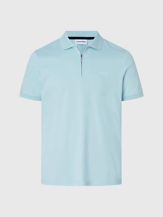 Turquoise Calvin Klein Welt Zip Men Polo Shirt | KQUO-45602