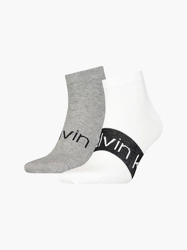 White Calvin Klein 2 Pack Logo Ankle Men Socks | BSAQ-63795