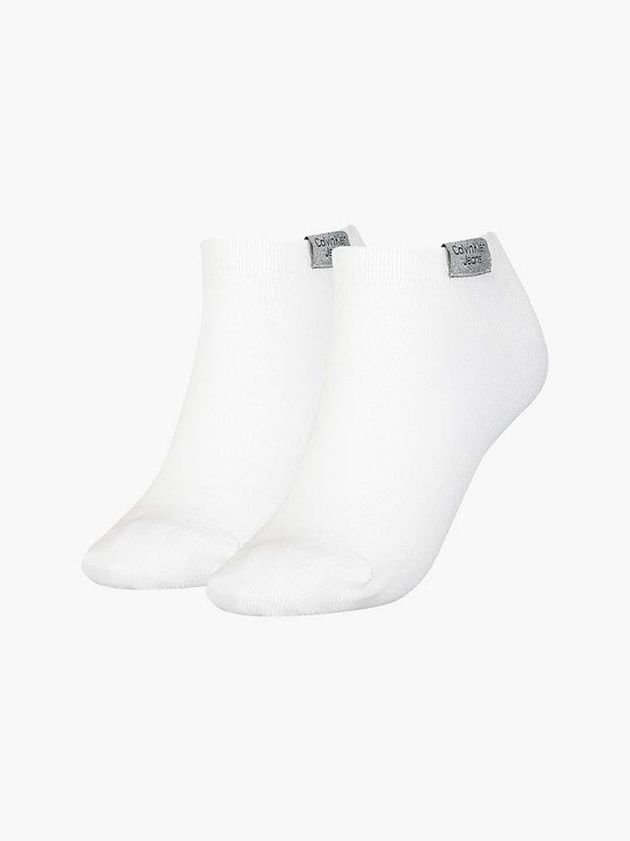 White Calvin Klein 2 Pack Logo Ankle Women Socks | GPAL-01386
