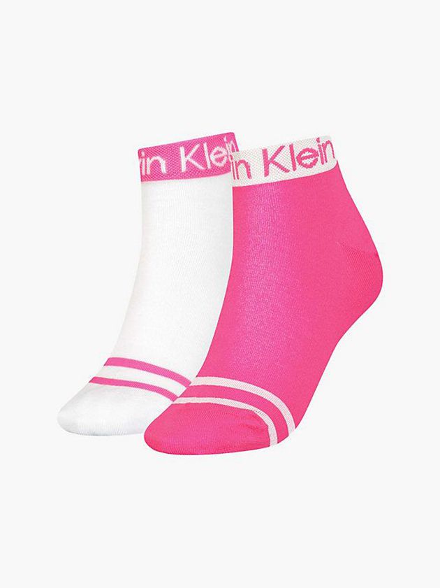 White Calvin Klein 2 Pack Logo Stripe Ankle Women Socks | GTZQ-73094
