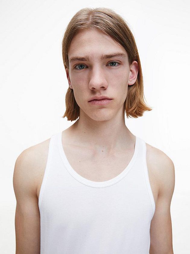 White Calvin Klein 2 Pack Lounge Tanks - Modern Cotton Men Top | OTRC-03981