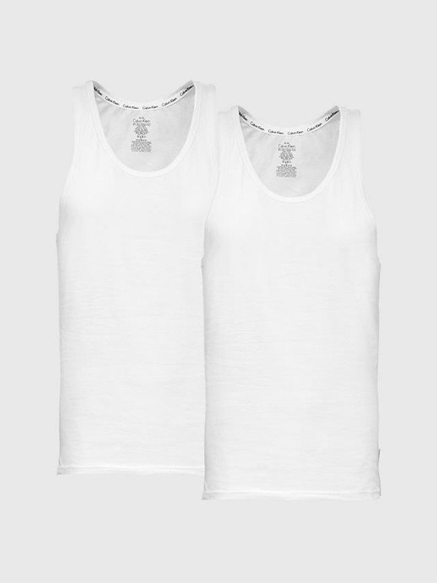 White Calvin Klein 2 Pack Lounge Tanks - Modern Cotton Men Top | OTRC-03981