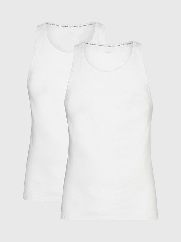 White Calvin Klein 2 Pack Lounge Tanks - Modern Cotton Men Top | OTRC-03981