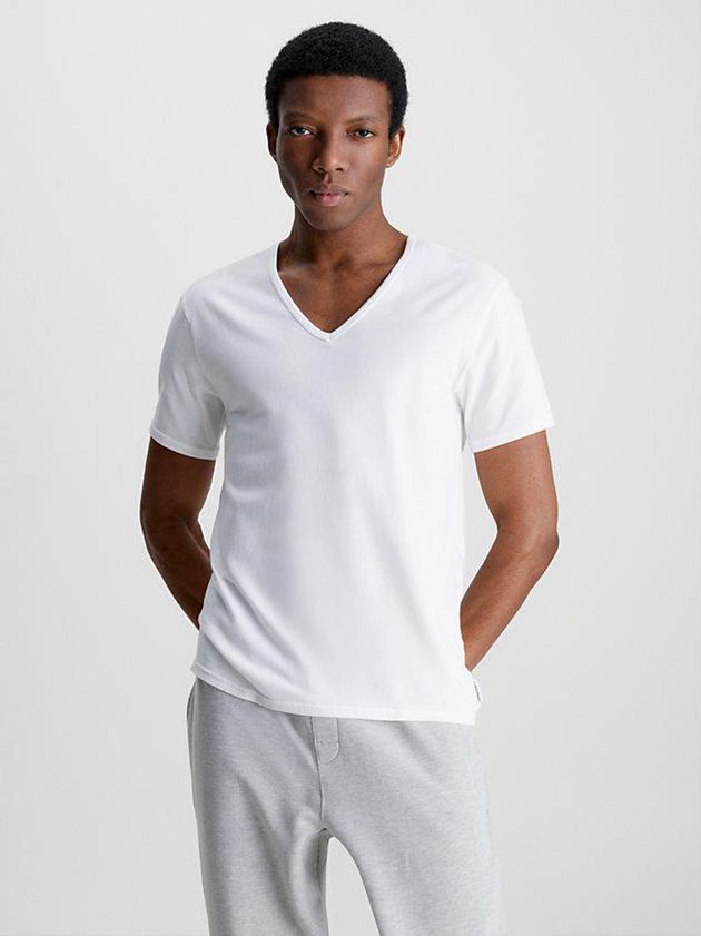 White Calvin Klein 2 Pack Lounge - Modern Cotton Men T-Shirt | DXHM-62307