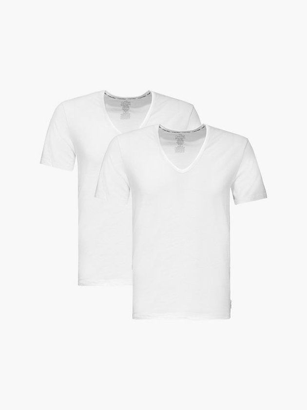 White Calvin Klein 2 Pack Lounge - Modern Cotton Men T-Shirt | DXHM-62307