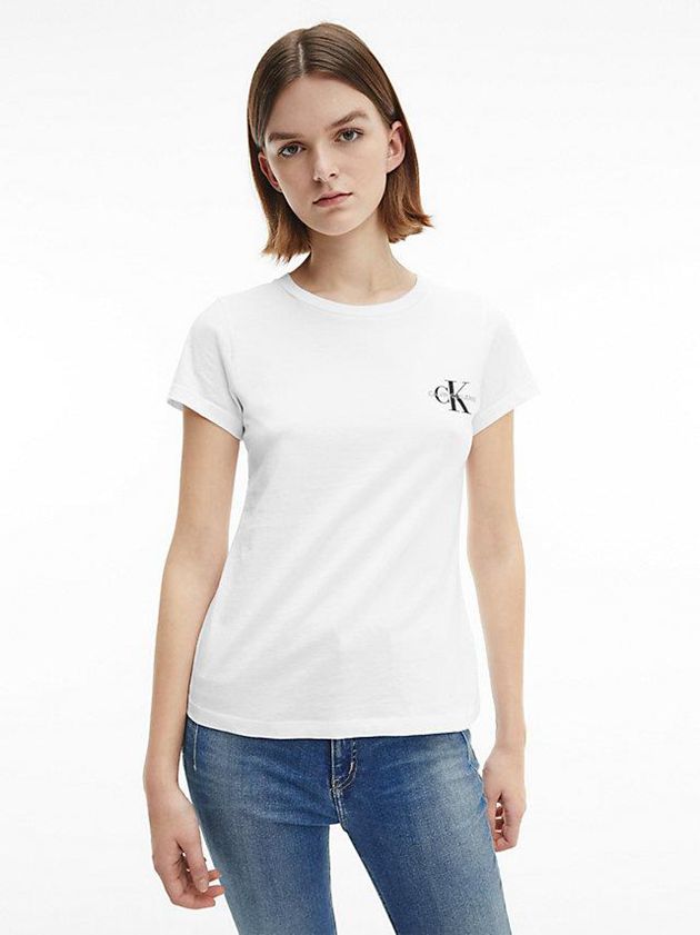 White Calvin Klein 2 Pack Slim Cotton Women T-Shirt | ULQI-84910