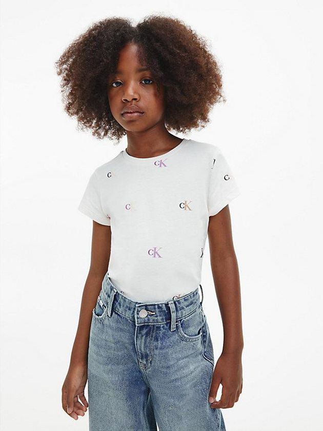 White Calvin Klein 2 Pack Slim Logo Girls's T-Shirt | JLDF-31745