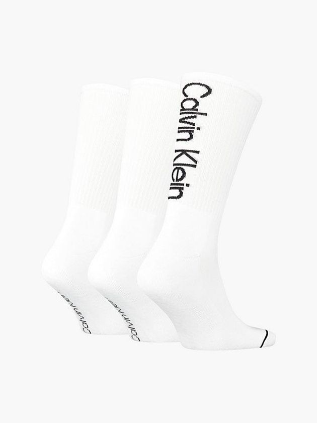 White Calvin Klein 3 Pack Crew Men Socks | WILO-75086