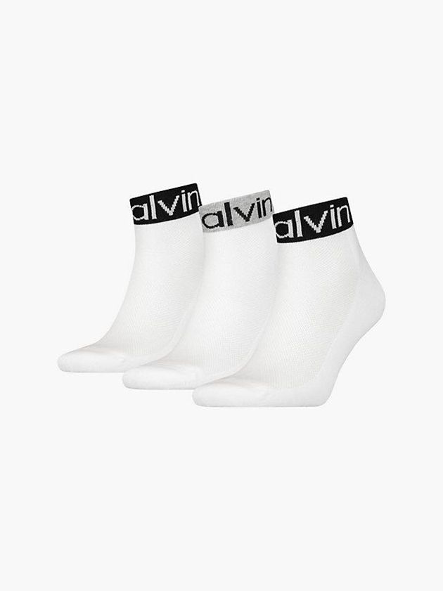 White Calvin Klein 3 Pack Logo Ankle Men Socks | NUHD-69401