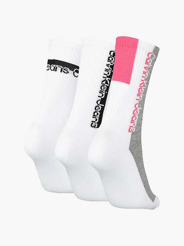 White Calvin Klein 3 Pack Logo Crew Women Socks | ZBJG-51402