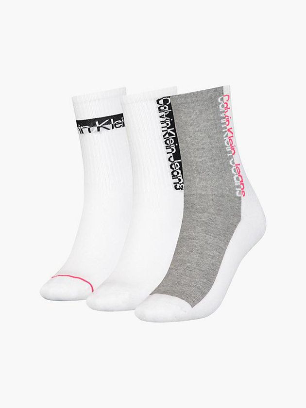 White Calvin Klein 3 Pack Logo Crew Women Socks | ZBJG-51402