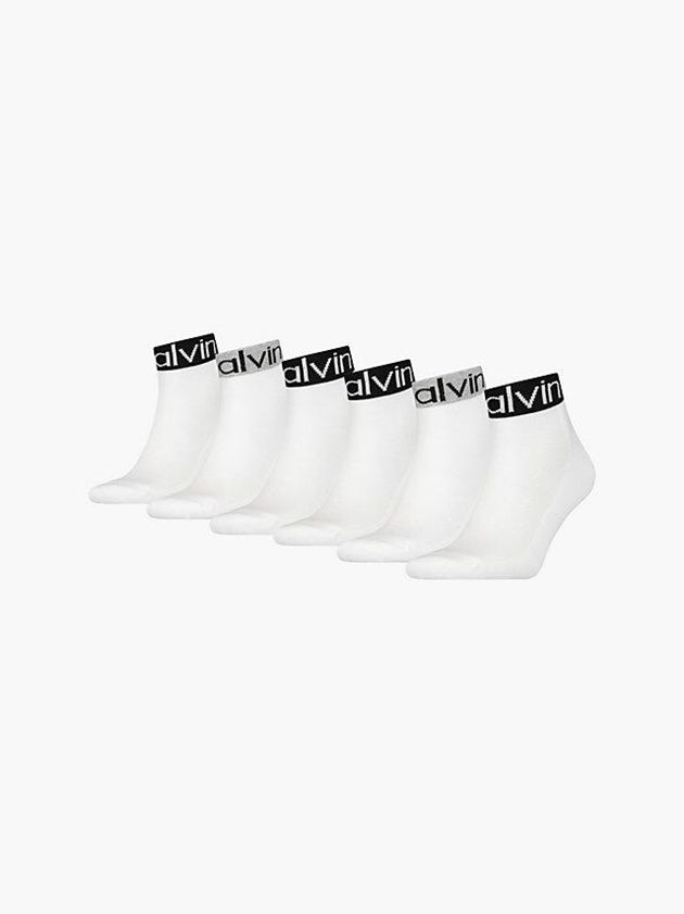 White Calvin Klein 6 Pack Ankle Men Socks | ANUK-27538