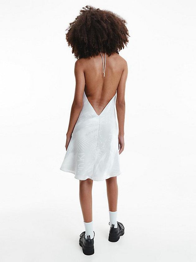 White Calvin Klein All-Over Printed Slip Women Dress | NVMP-62745