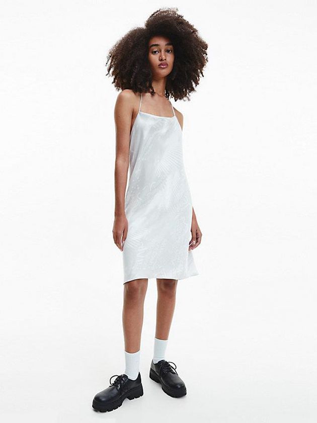 White Calvin Klein All-Over Printed Slip Women Dress | NVMP-62745