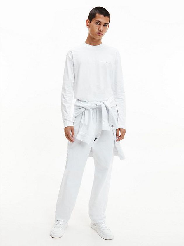 White Calvin Klein Back Logo Long Sleeve Men T-Shirt | KDJY-89536