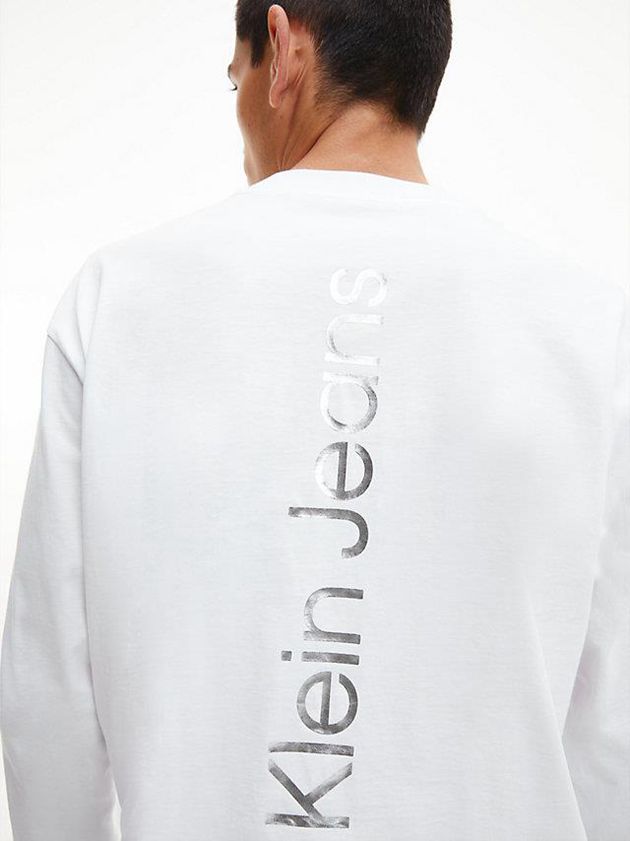 White Calvin Klein Back Logo Long Sleeve Men T-Shirt | KDJY-89536