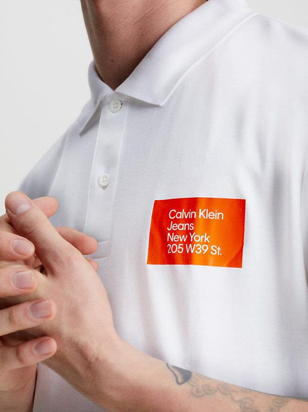 White Calvin Klein Badge Men Polo Shirt | JKSB-12476