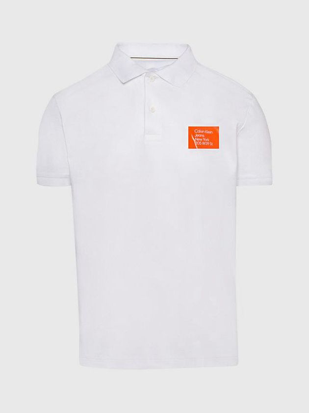 White Calvin Klein Badge Men Polo Shirt | JKSB-12476