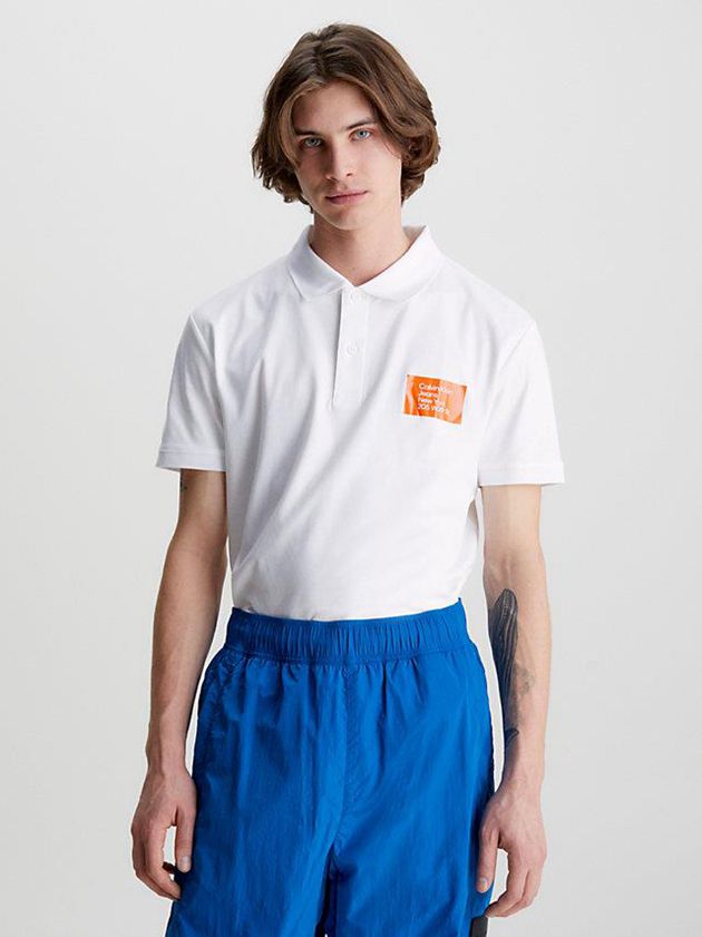 White Calvin Klein Badge Men Polo Shirt | JKSB-12476