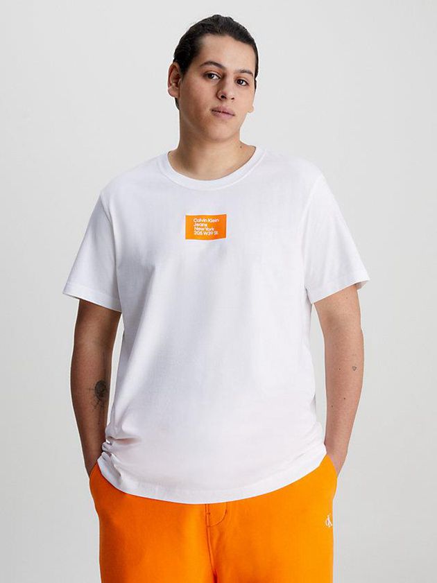 White Calvin Klein Badge Men T-Shirt | AGCR-40957
