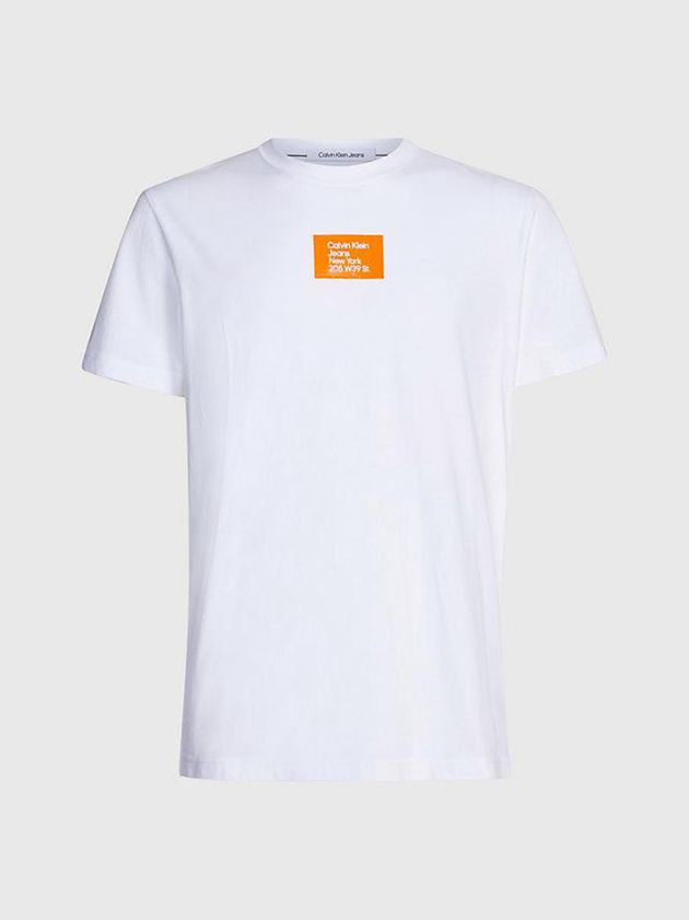 White Calvin Klein Badge Men T-Shirt | AGCR-40957