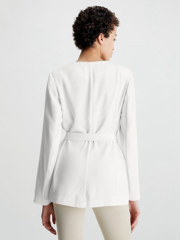 White Calvin Klein Belted Twill Blazer Women Jacket | FREG-30748