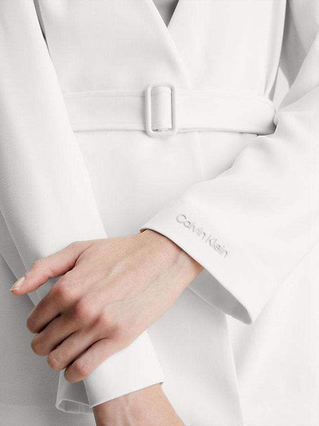 White Calvin Klein Belted Twill Blazer Women Jacket | FREG-30748