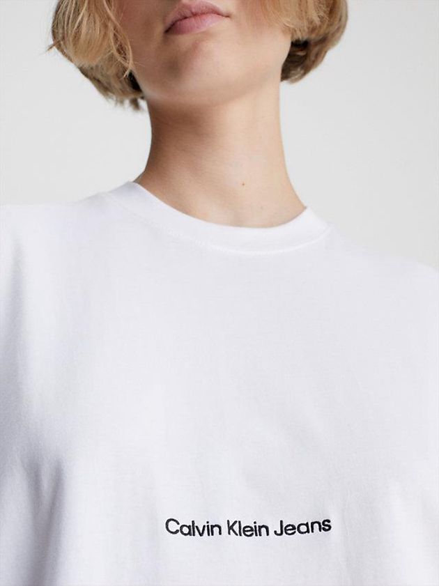 White Calvin Klein Boyfriend Logo Women T-Shirt | MQTL-26107